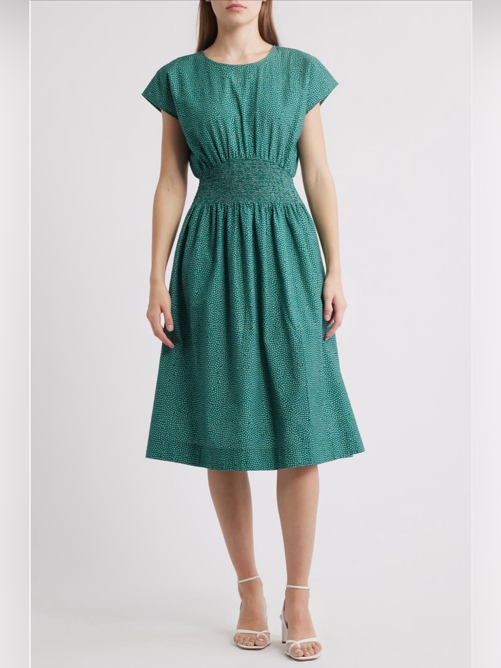 MARGARET O'LEARY valencia smocked waist dress in green XS